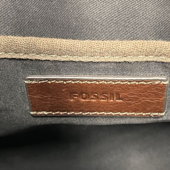Fossil Leather Laptop Messenger Bag Brown Crossbody Shoulder Work Satchel Preppy - Picture 11 of 16